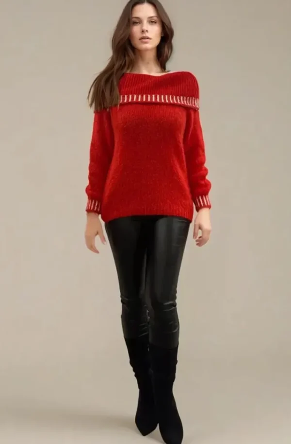 MIXED BRANDS - Offshoulder sweater 3004 - Red Discount