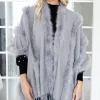 MIXED BRANDS - Poncho with fake fur details F40795 - Grey Sale