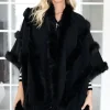 MIXED BRANDS - Poncho with fake fur details F40795 - Black Clearance