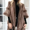 MIXED BRANDS - Poncho with fake fur details F40795 - Taupe Outlet