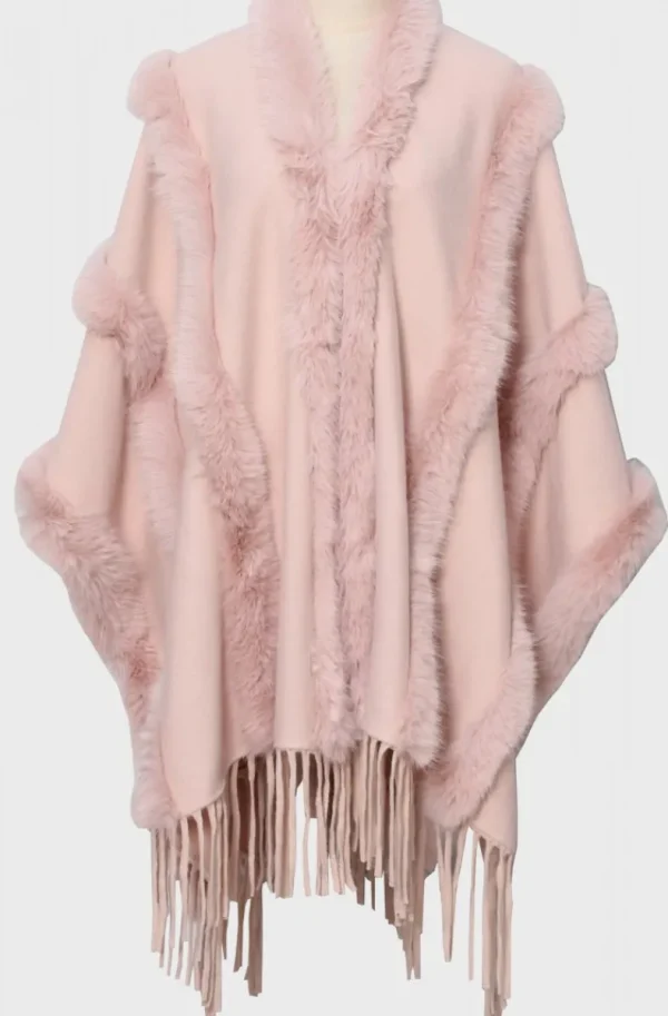 MIXED BRANDS - Poncho with fake fur details F40795 - Pink Sale