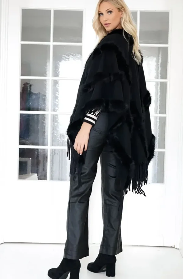 MIXED BRANDS - Poncho with fake fur details F40795 - Black Clearance