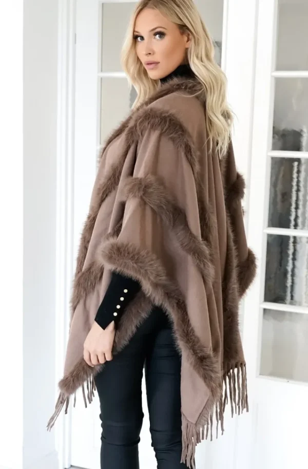 MIXED BRANDS - Poncho with fake fur details F40795 - Taupe Outlet