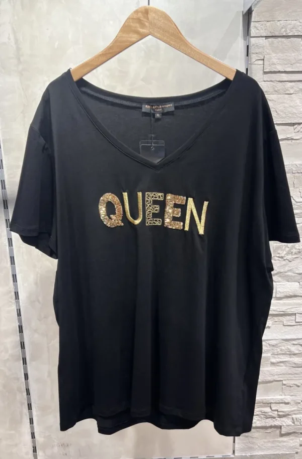 MIXED BRANDS - Queen plus size t-shirt AC509 - Black Sale