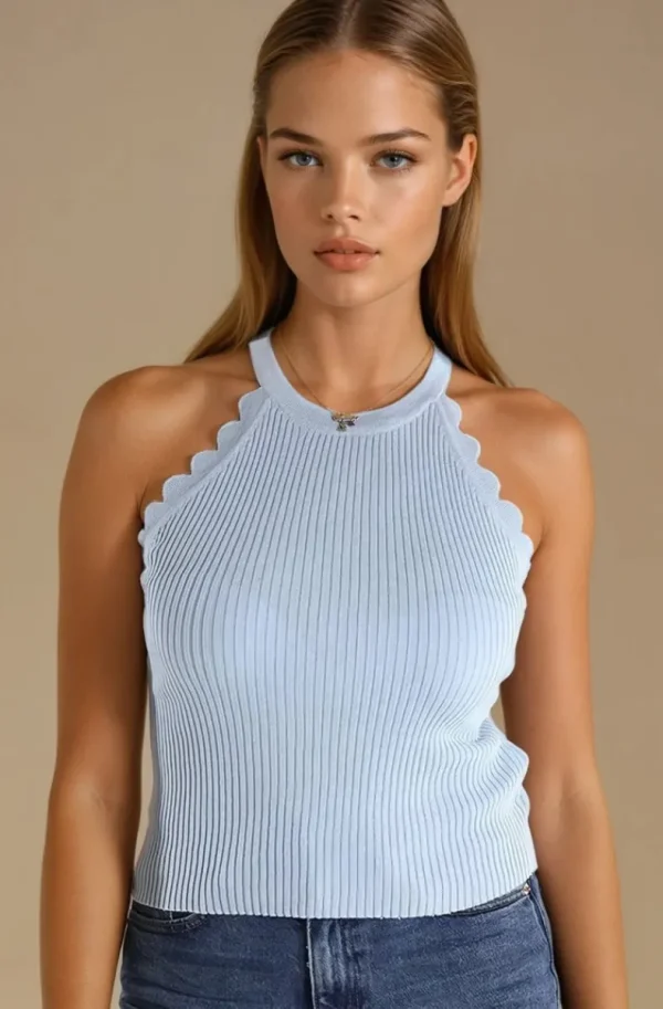 MIXED BRANDS - Ribbed tank top 8009 - Light Blue Fashion