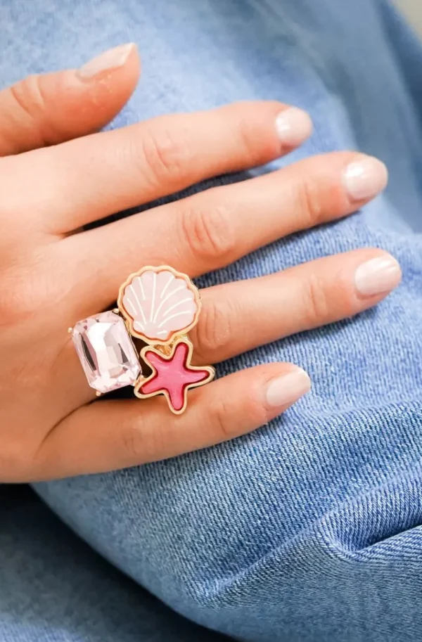 MIXED BRANDS - Ring Seashell Star 512 - Pink New