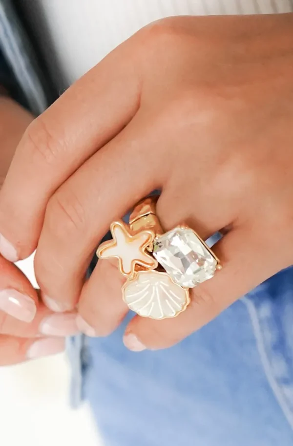 MIXED BRANDS - Ring Seashell Star 512 - White New