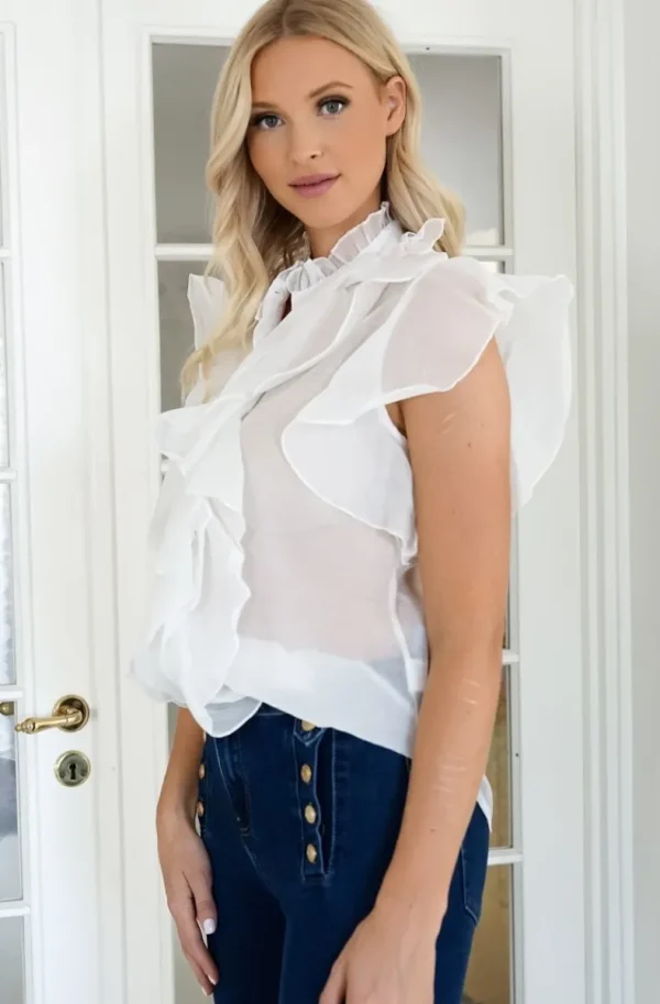 MIXED BRANDS - Ruffle Shirt - White Discount