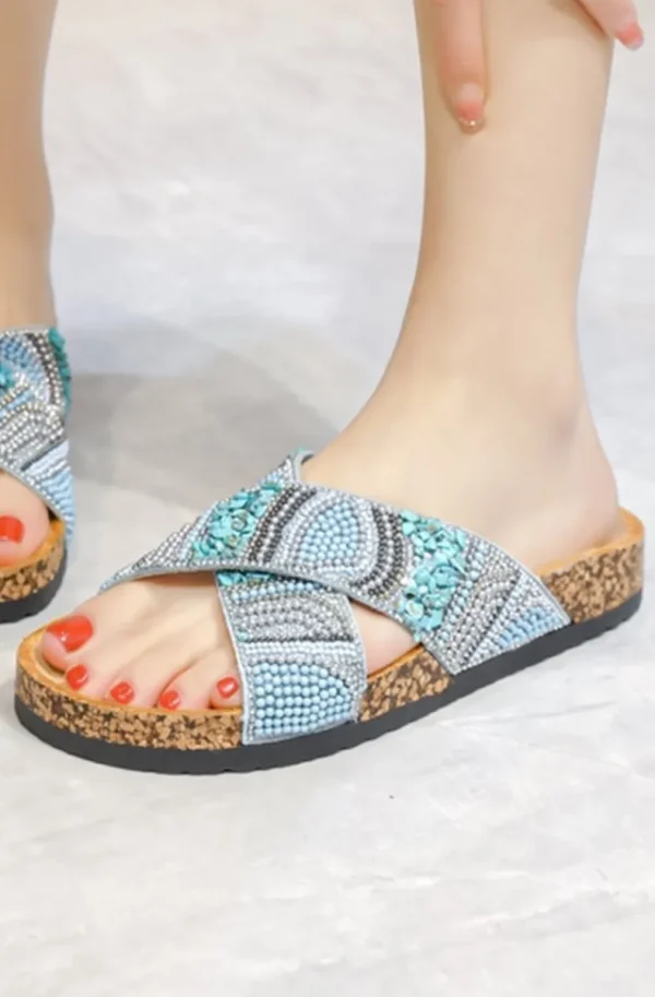 MIXED BRANDS - Sandal with stones 7069 - Blue Best