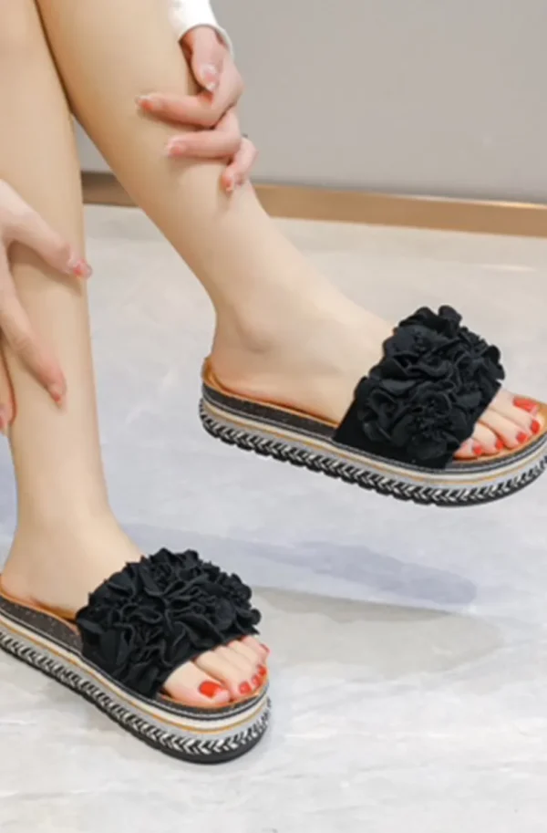 MIXED BRANDS - Sandal with flowers 7078 - Black Fashion