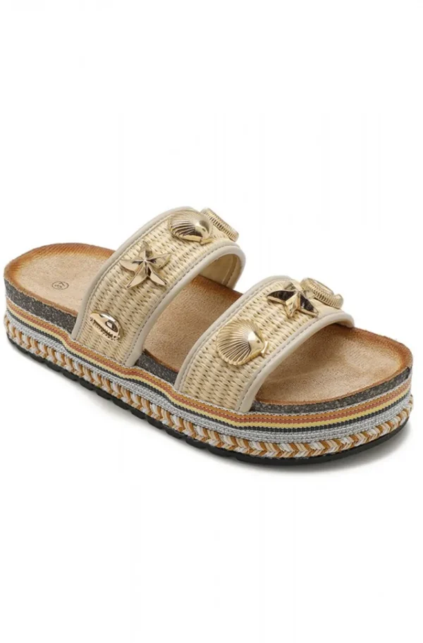 MIXED BRANDS - Sandal with Seashells S6-262 - Beige Discount