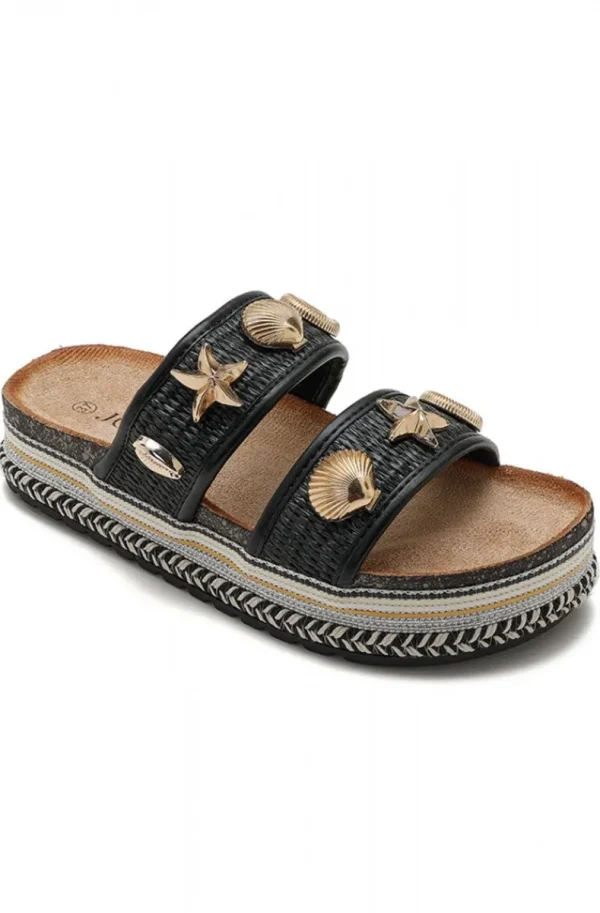 MIXED BRANDS - Sandal with Seashells S6-262 - Black Discount