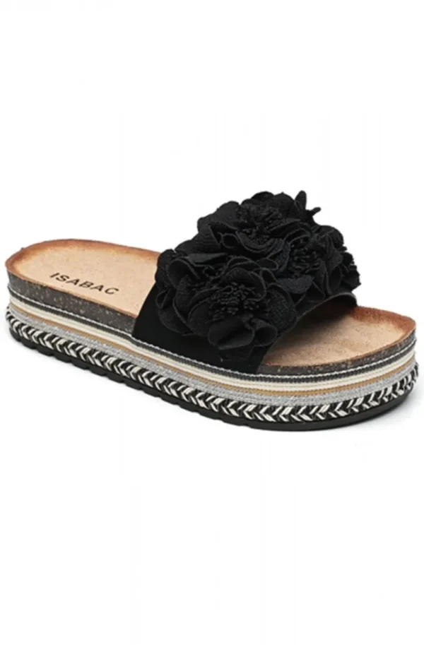 MIXED BRANDS - Sandal with flowers 7078 - Black Fashion