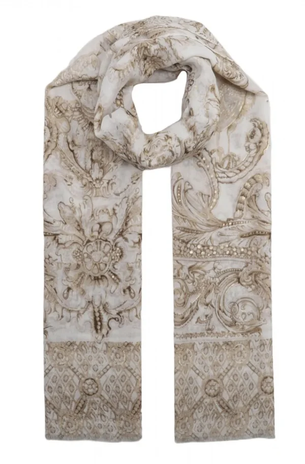 MIXED BRANDS - Scarf Elegant Print 0929 - Taupe Sale