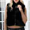 MIXED BRANDS - Short Vest Faux Fur 40789 - Black Outlet