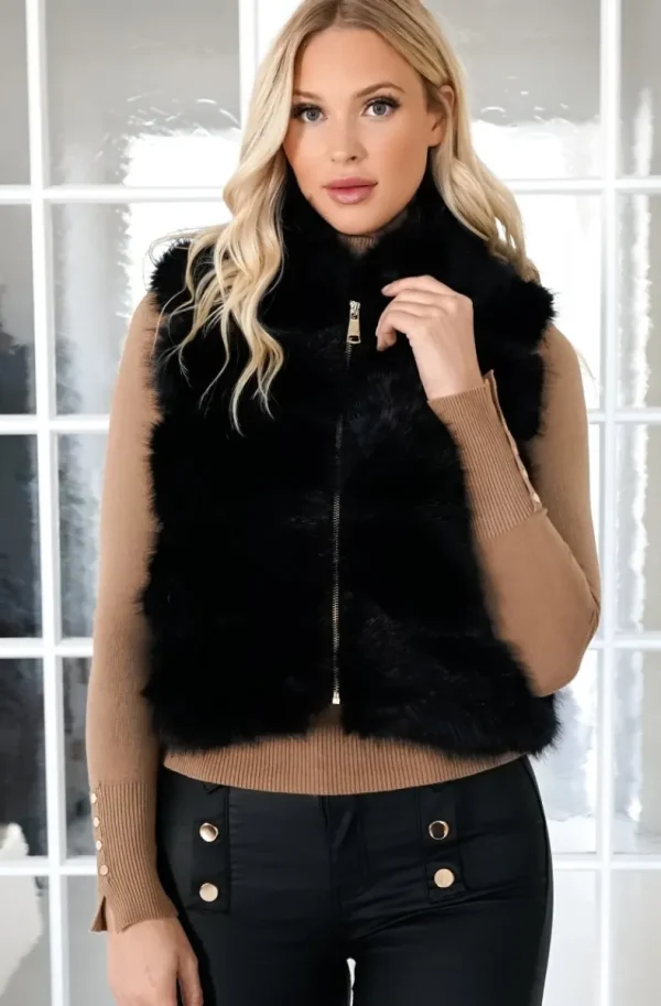 MIXED BRANDS - Short Vest Faux Fur 40789 - Black Outlet