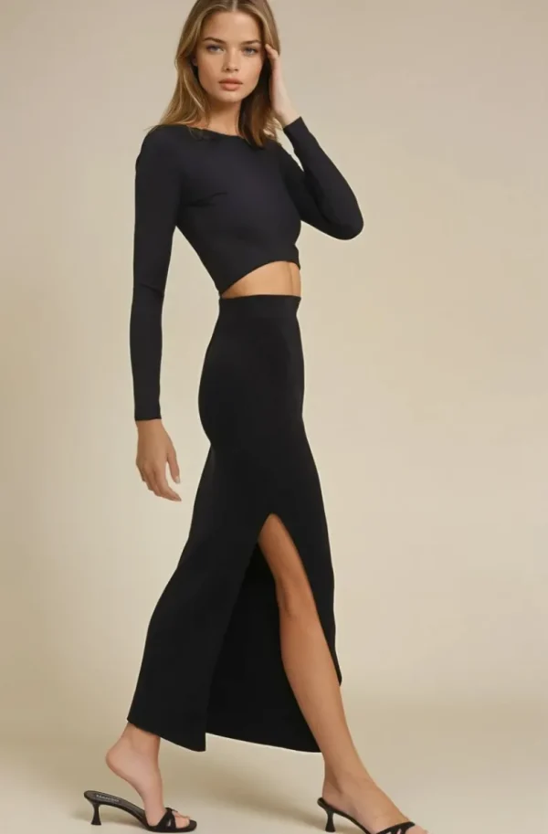 MIXED BRANDS - Skirt with slit 1607 - Black Hot