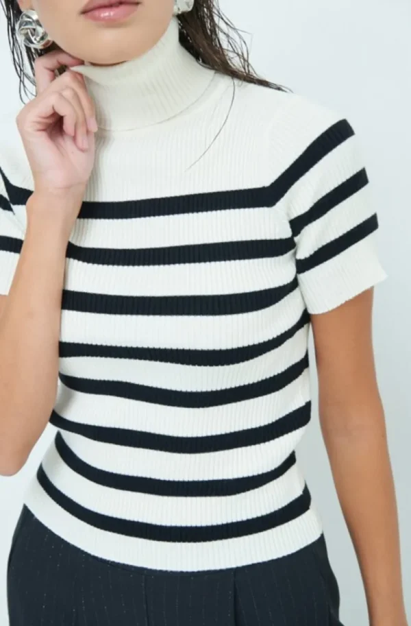 MIXED BRANDS - Striped short sleeve turtleneck 3373 - Beige Online