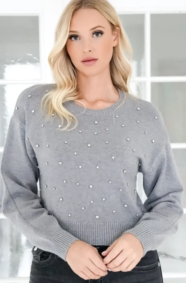 MIXED BRANDS - Sweater with rhinestones 3226 - Grey Outlet