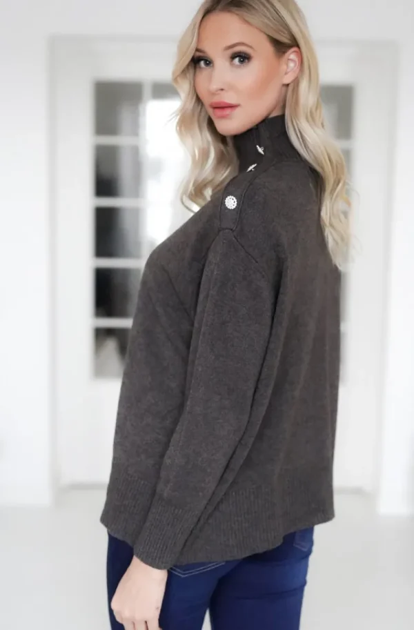 MIXED BRANDS - Sweater with Jewel buttons 3470 - Brown Clearance