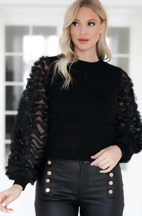 MIXED BRANDS - Sweater with gorgeous sleeves 9008 - Black Fashion