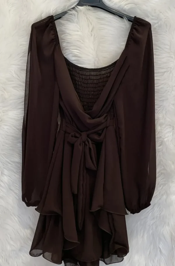 MIXED BRANDS - V-neck flowy Chiffon Dress 25988 - Brown Online