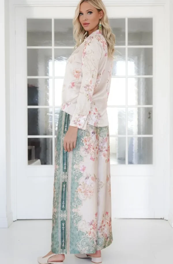MIXED BRANDS - Waterway Patterned Pants Shirt Satin Suit 13388 - Multicolor Clearance