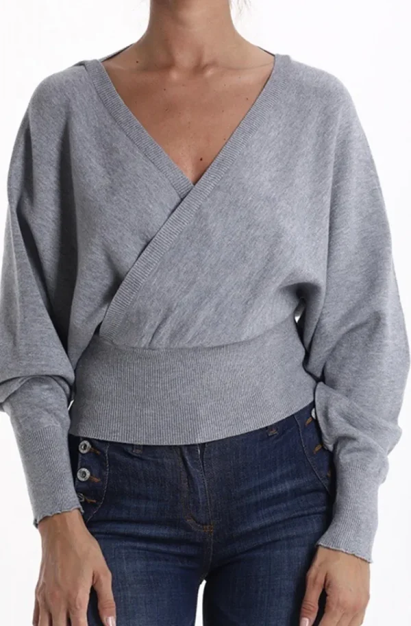 MIXED BRANDS - Wrap Sweater 8022 - Grey Discount