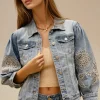 MIXED BRANDS - Denim jacket with Embroidered Sleeve DC480 - Blue New