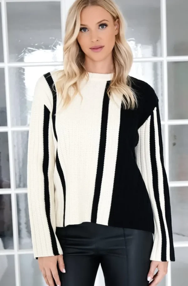 NORR - Stilla Blocking Knit Top - Offwhite with black Detail Sale