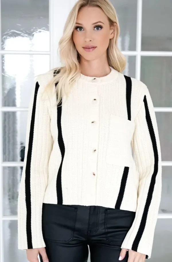 NORR - Stilla Blocking knit Cardigan - offwhite with black details Discount