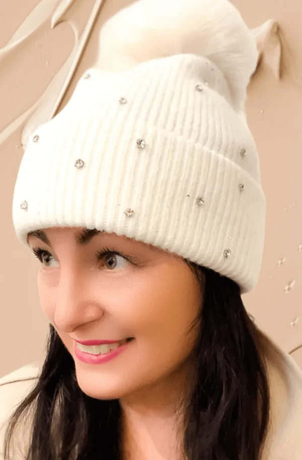 Plain Vanilla & Other Brands We Love Plain Vanilla - Beanie with rhinestones and pom pom - White New