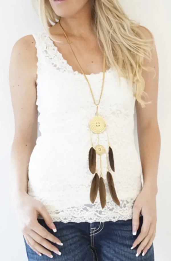 Plain Vanilla & Other Brands We Love Plain Vanilla - Dreamcatcher Necklace - Gold Brown Sale