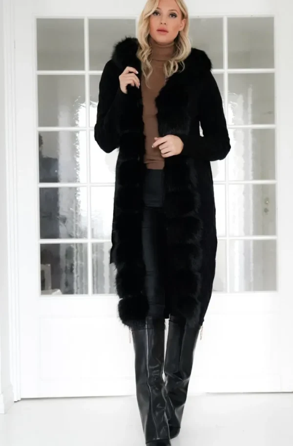 PLAIN VANILLA - Knitted Cardigan/Jacket with Faux Fur - Black Discount