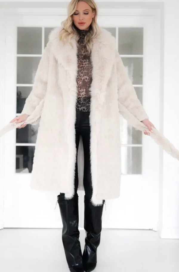 PLAIN VANILLA - Knitted Coat with Faux Fur - Winter White New