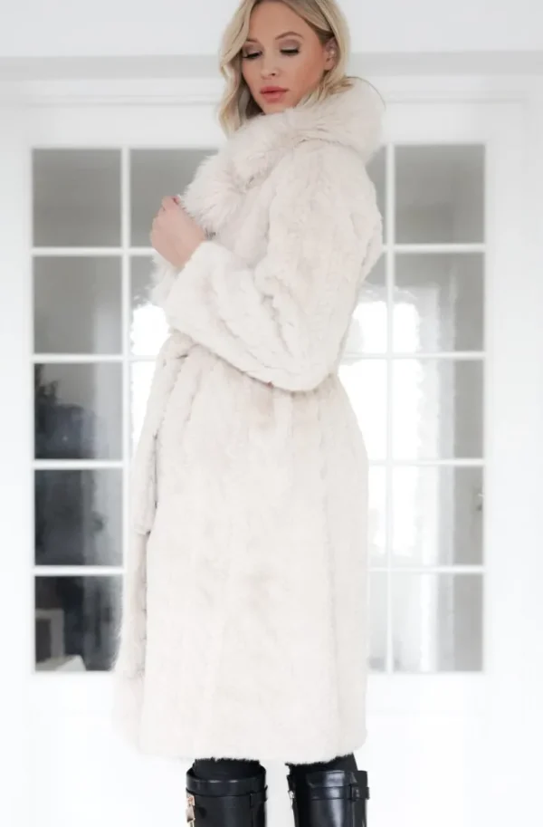 PLAIN VANILLA - Knitted Coat with Faux Fur - Winter White New