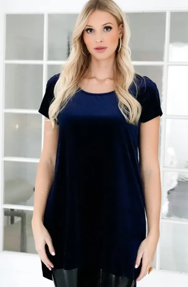 PLAIN VANILLA - short velvet dress blue Fashion