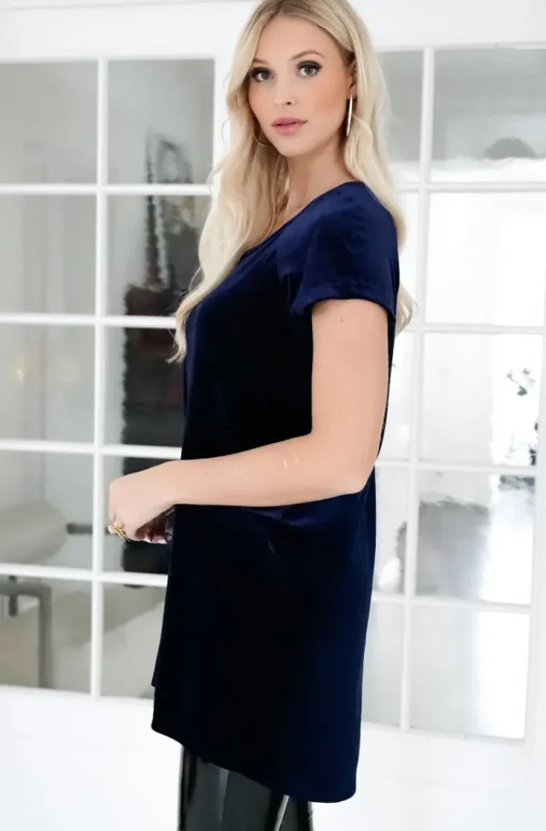 PLAIN VANILLA - short velvet dress blue Fashion