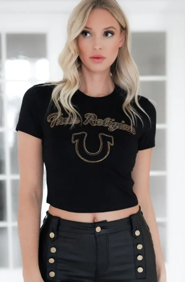 TRUE RELIGION - Arched Logo Crew Neck Tee - Jet Black Clearance