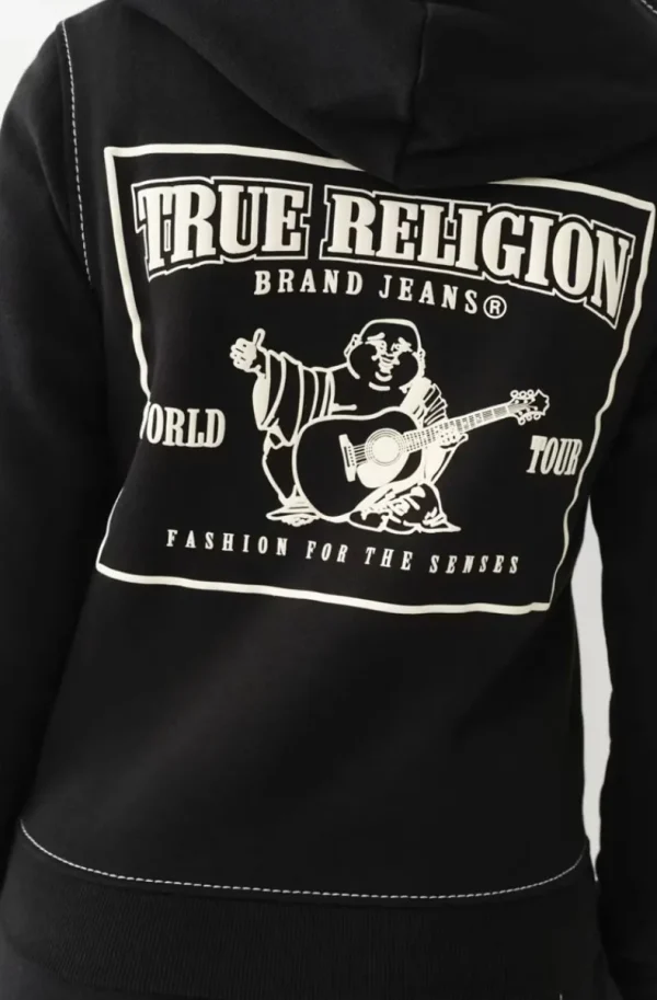 TRUE RELIGION - Big T Classic Zip Hoodie Jet Black Clearance