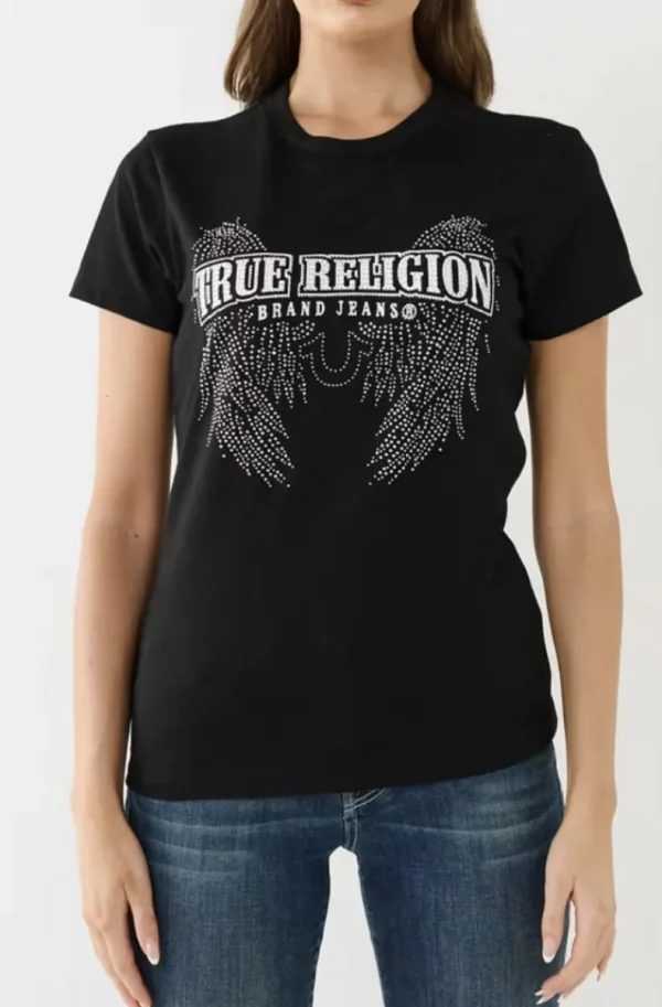 TRUE RELIGION - Crystal Wing Crew Tee - Black Fashion