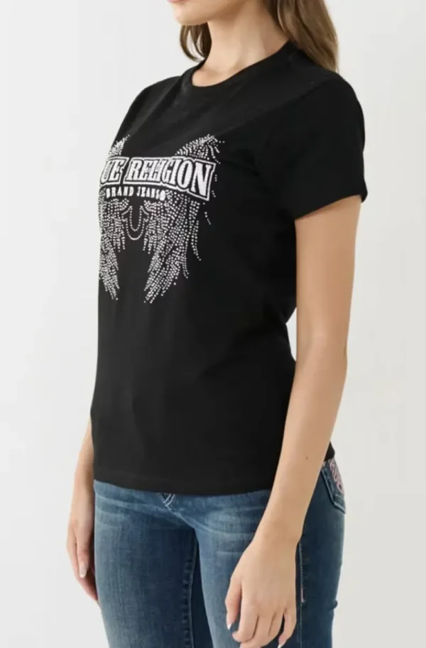 TRUE RELIGION - Crystal Wing Crew Tee - Black Fashion