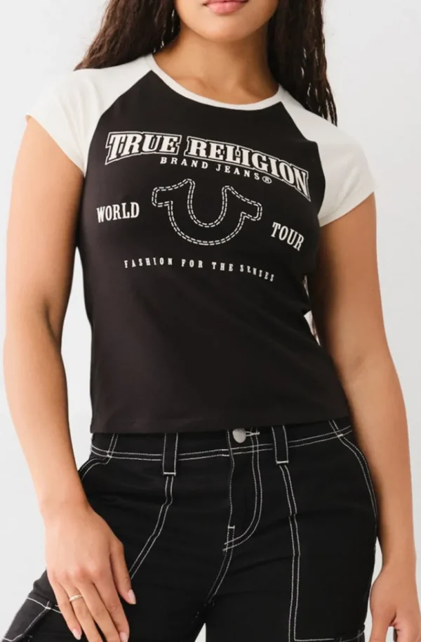 TRUE RELIGION - Raglan Baby Tee - Black-white Discount