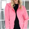 TRUE RELIGION - Washed Big T Boyfriend Zip Hoodie - Hot Pink Discount