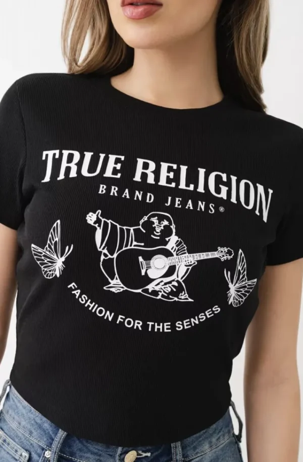 TRUE RELIGION . Buddha Butterfly Baby Tee - Jet Black Sale