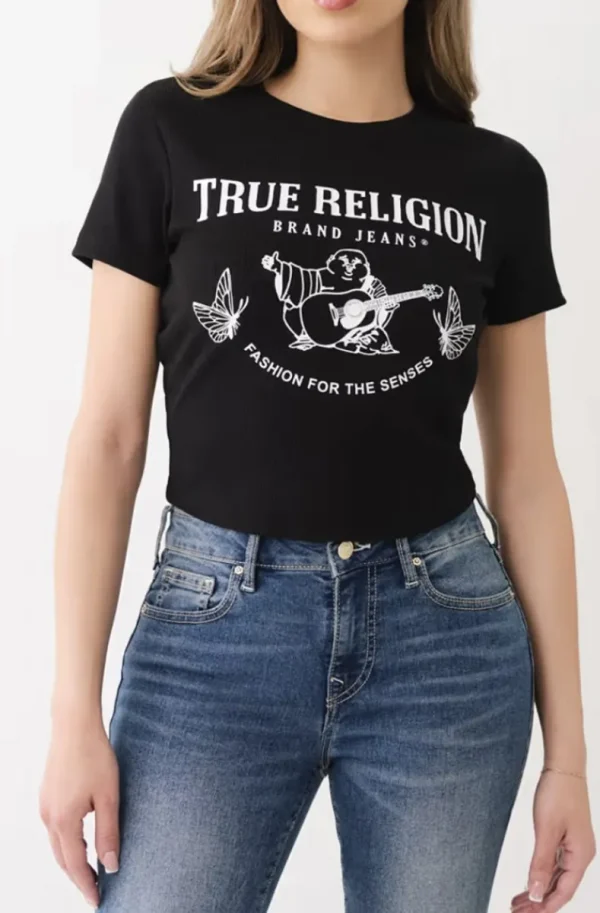 TRUE RELIGION . Buddha Butterfly Baby Tee - Jet Black Sale