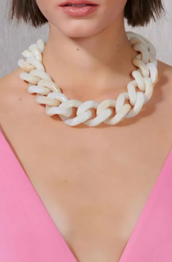 VANESSA BARONI - Big Flat chain necklace - Pearl Marble Clearance