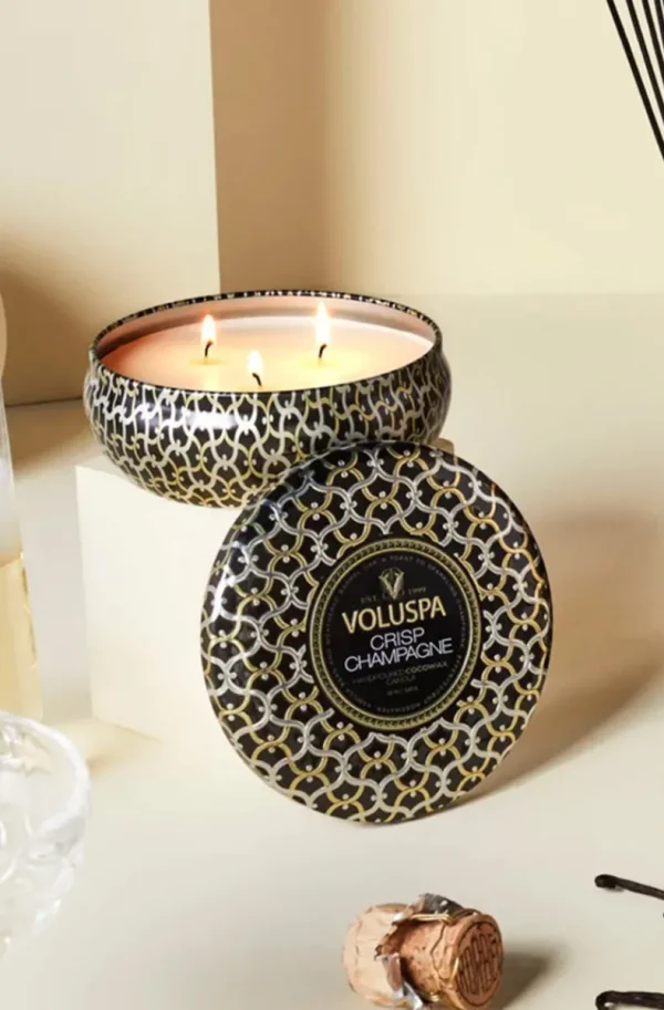 VOLUSPA - 3 Wick Tin Candle 40 tim Crisp Champagne Sale