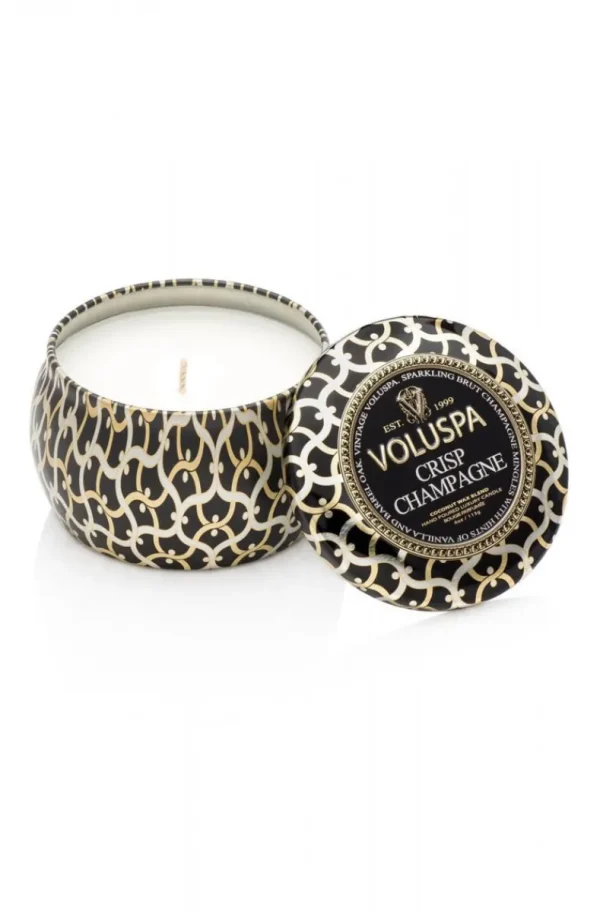 VOLUSPA - CRISP CHAMPAGNE DECORATIVE TIN CANDLE Outlet