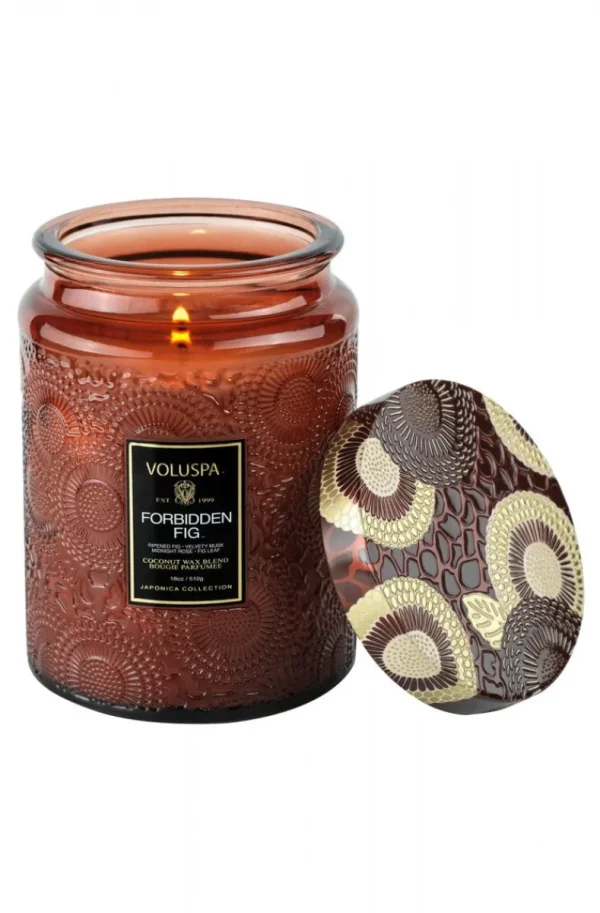 VOLUSPA - Forbidden Fig Large Glass Jar with Metallic Lid Sale